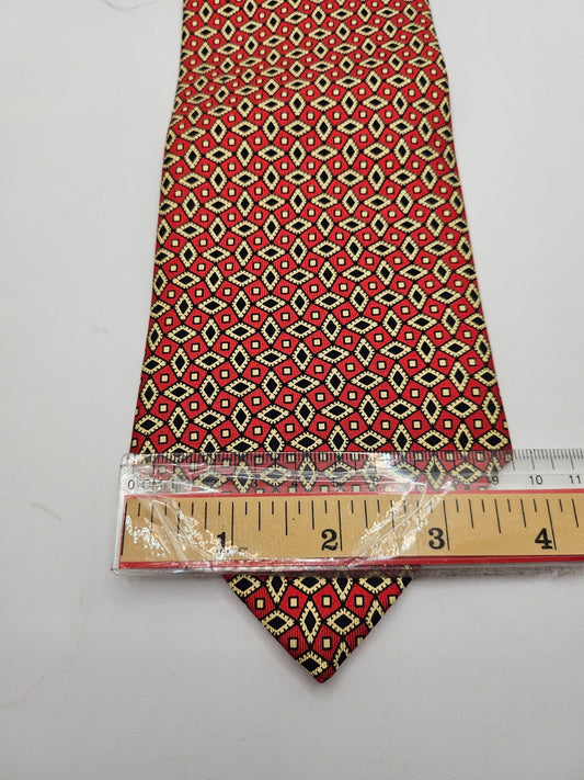 Cavenagh Red Gold Woven Geometric Diamond Mosaic Silk Tie