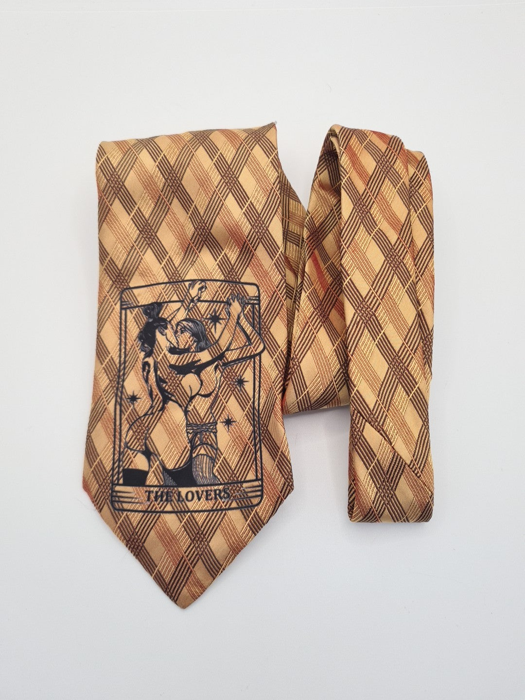 Gold Tarot LoversTie | Reworked Vintage Mens Tie UK | Statement Novelty Vintage Mens Tie UK BX13