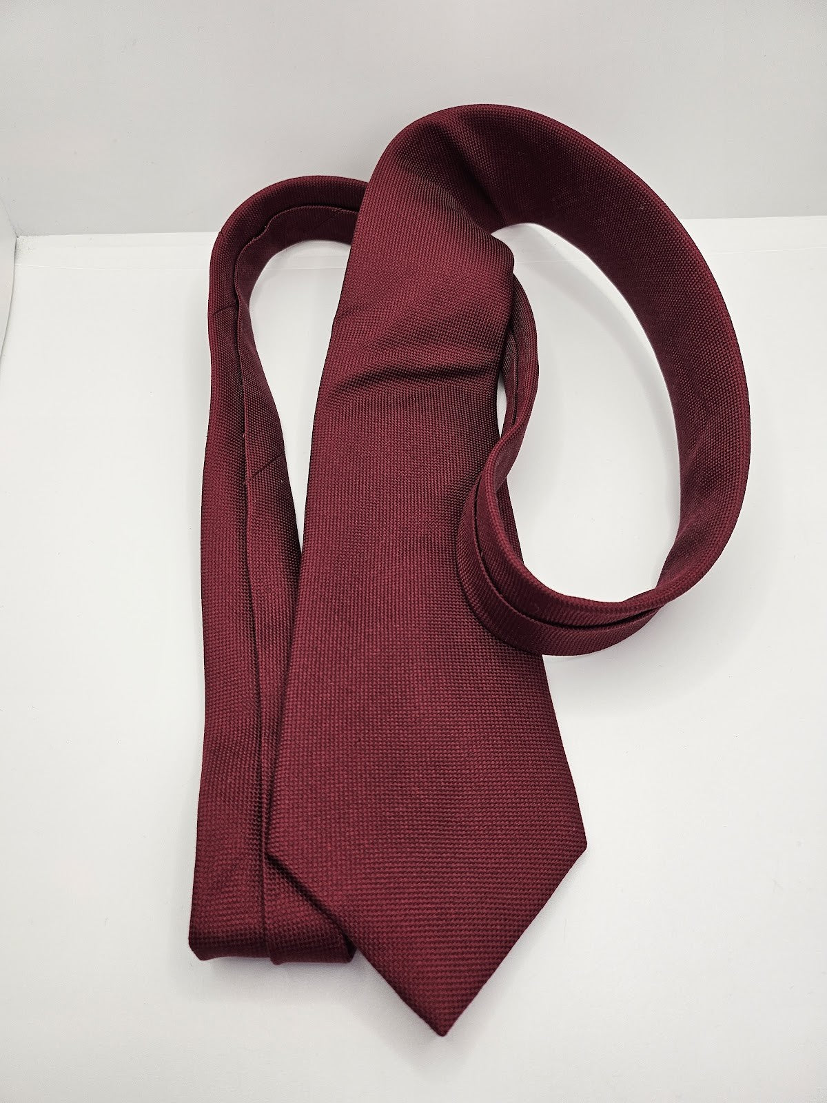 T.M.Lewin Mens Silk Tie Burgundy Plain Vtg Retro Wedding Neck Tie