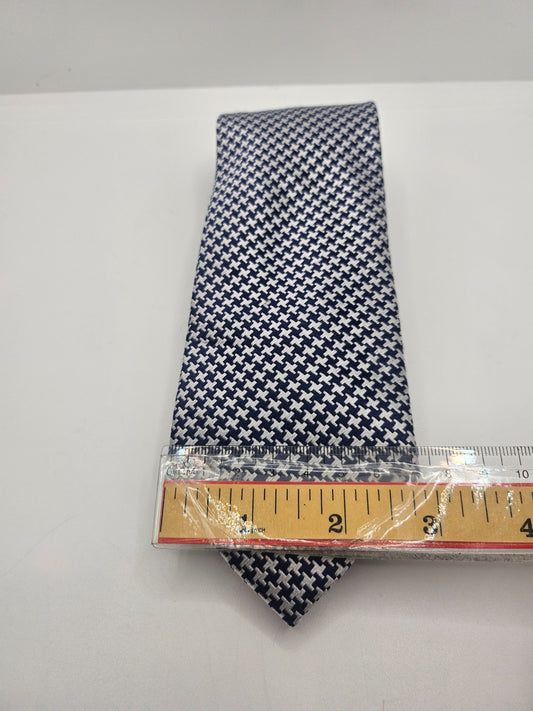 John Lewis Silk Tie Mens Navy Silver Geometric Designer Wedding Vtg Necktie BX18