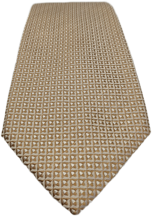 Hugo Boss Silk Tie Mens Beige Tan Geometric Check Retro Wedding Y2k Neck Tie BX2