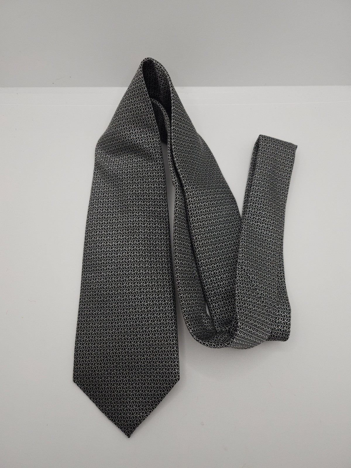 Charles Tyrwhitt Silk Tie Mens Charcoal Grey Geometric Patterned Necktie BX13