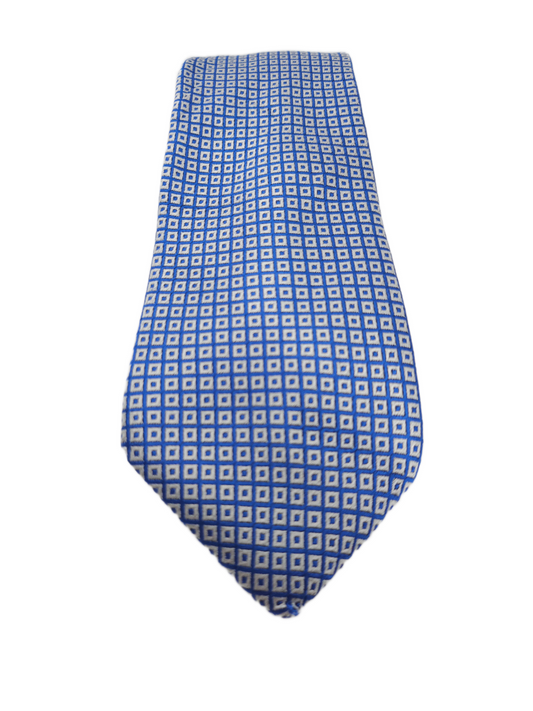 Charles Tyrwhitt Silk Tie Mens White Pastel Blue Geometric Pattern Necktie BX11