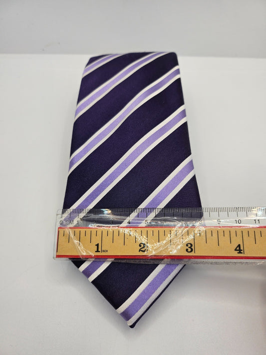 Vintage Men Silk Tie M&S Navy Purple Striped Business Wedding Retro Necktie BX25