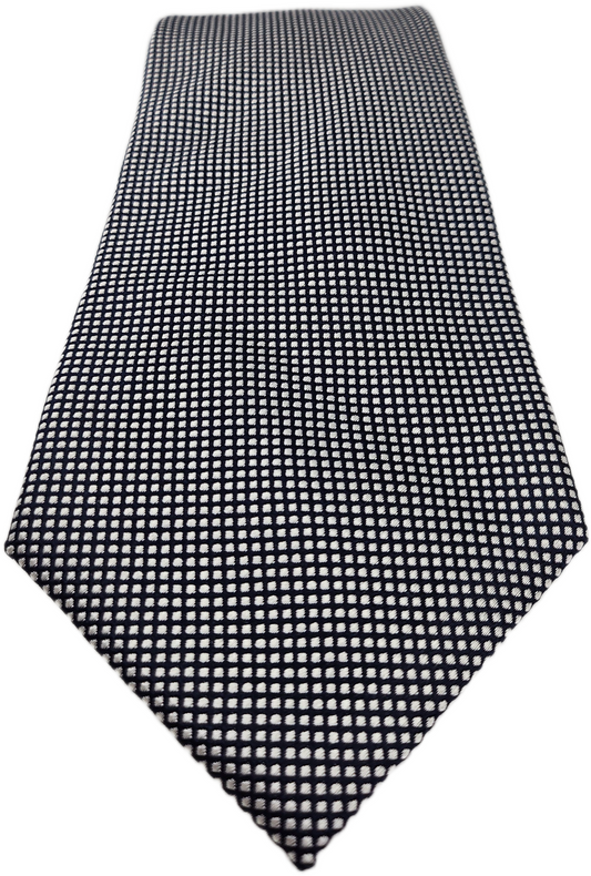 Hawes & Curtis Silk Tie Men Navy Blue White Micro Check Textured Vtg Necktie BX1