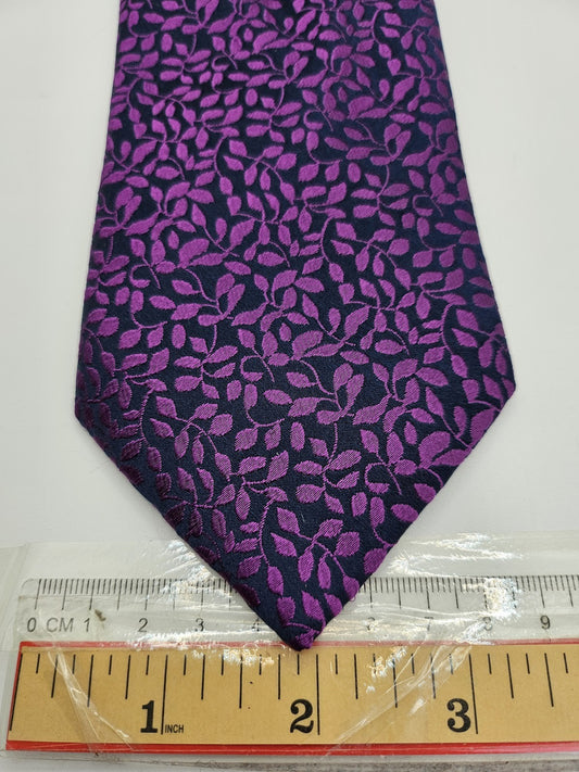 M&S Mens Silk Tie Purple Magenta Floral Vtg Retro Wedding Neck Tie