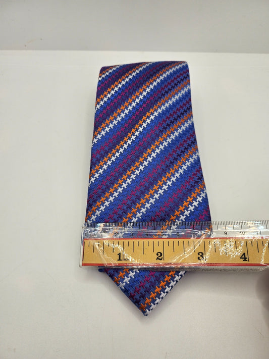 Alexandre of England Silk Tie Mens Blue Orange Geometric Wedding Neck Tie BX26