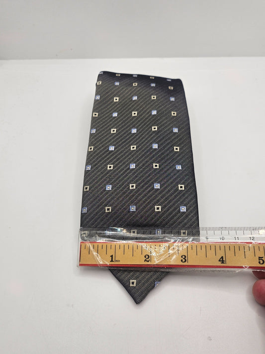 Marks & Spencer Silk Tie Mens Grey Blue Geometric Wedding Vintage Neck Tie BX24