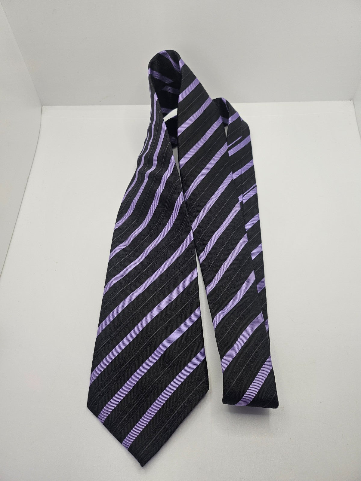 Hugo Boss Black Purple Striped Textured Silk Tie