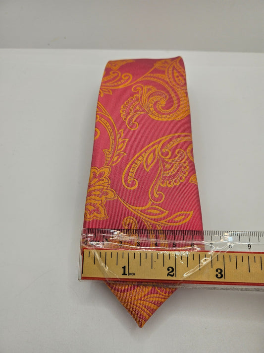 Ted Baker Silk Tie Mens Pink Orange Paisley Statement Wedding Retro Necktie BX26