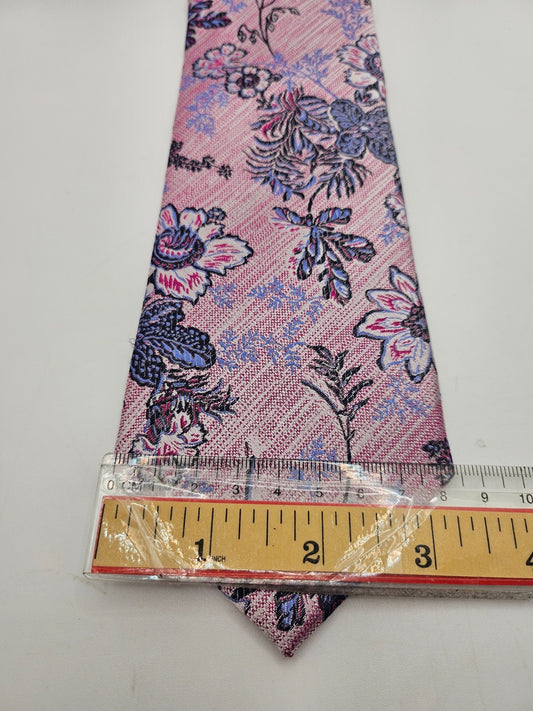 Marks & Spencer Silk Tie Mens Pink Blue Floral Woven Botanical Vtg Neck Tie BX26