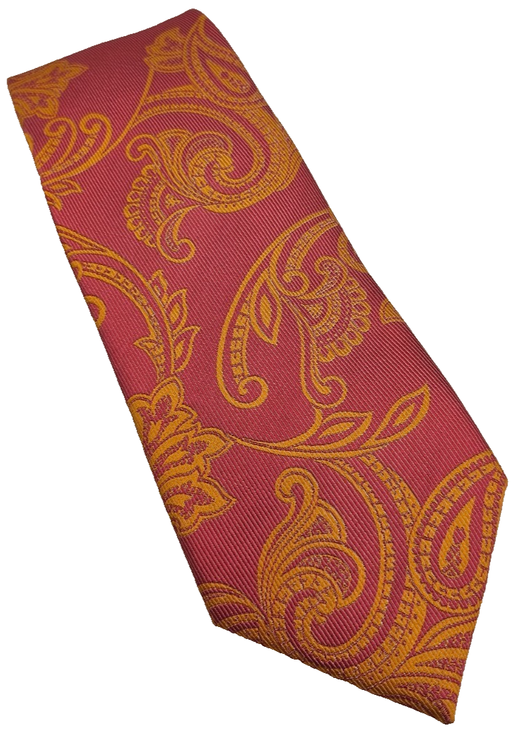 Pink and orange paisley silk tie — orange ties