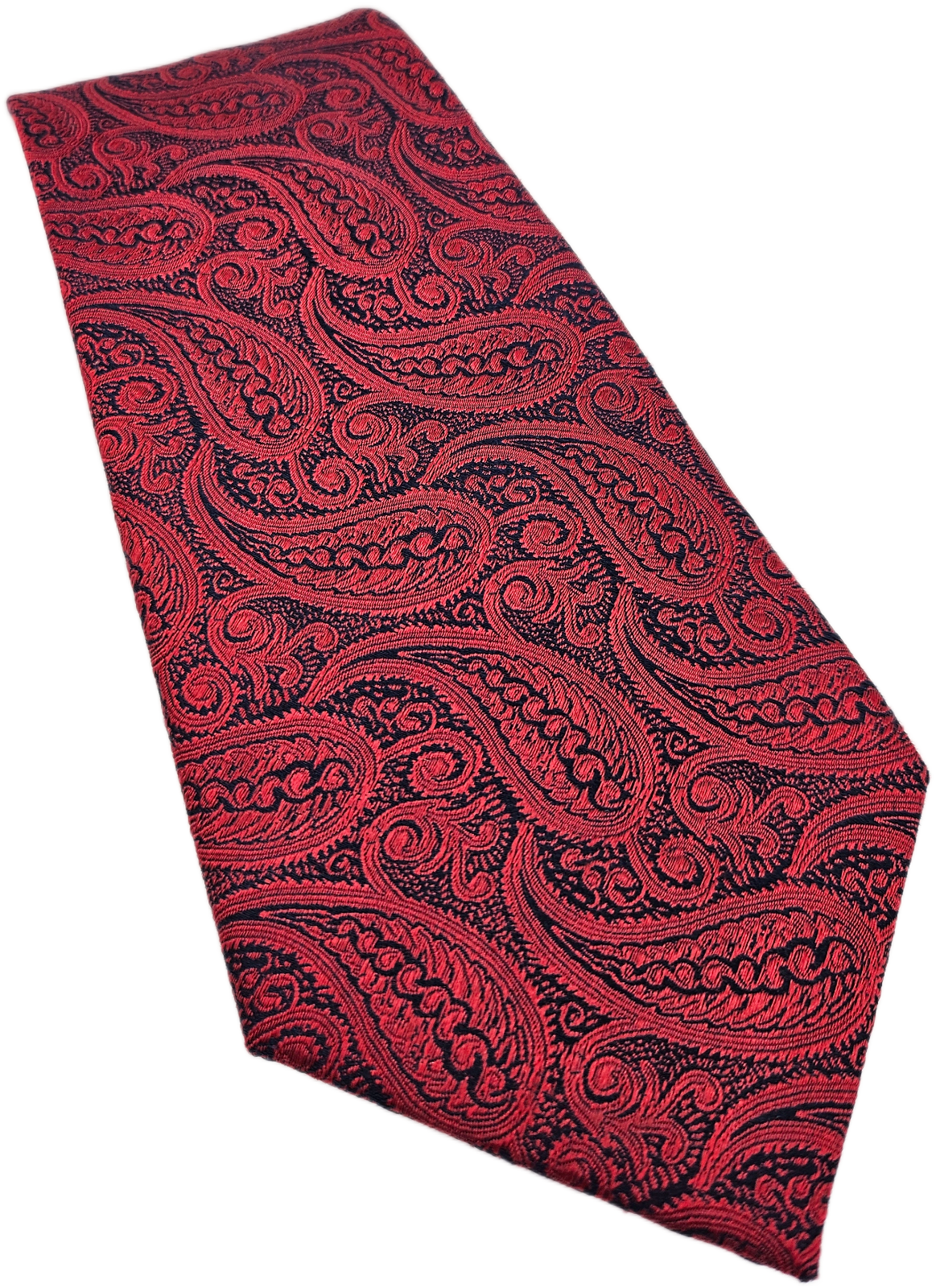 Red and navy paisley silk tie