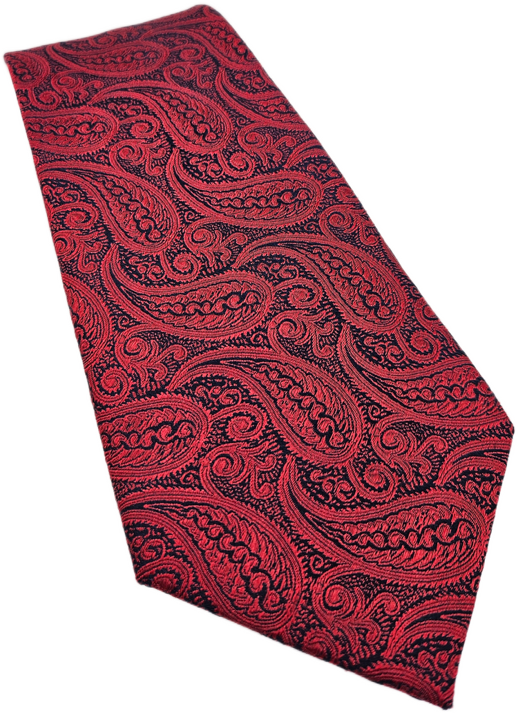 Red and navy paisley silk tie