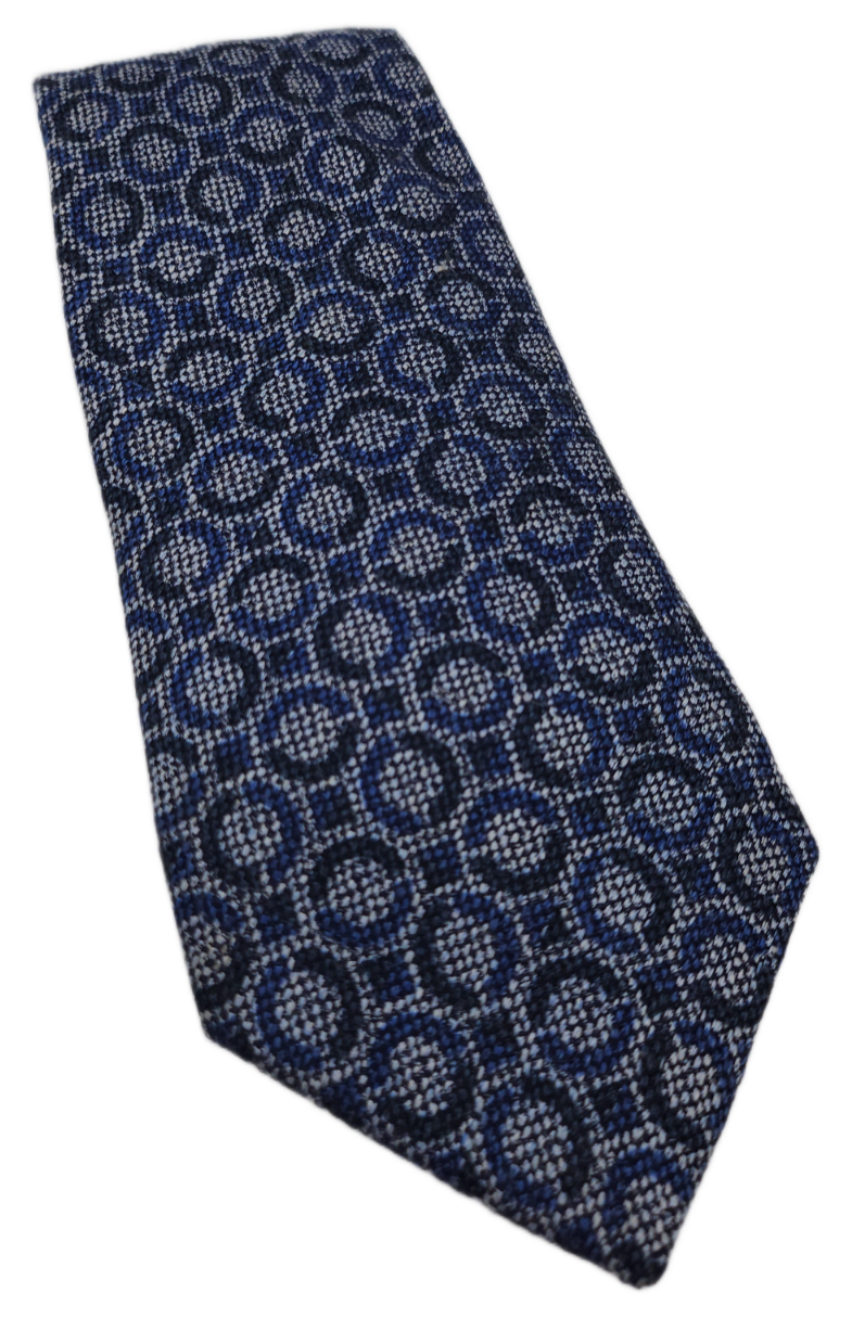Navy blue geometric pattern silk tie