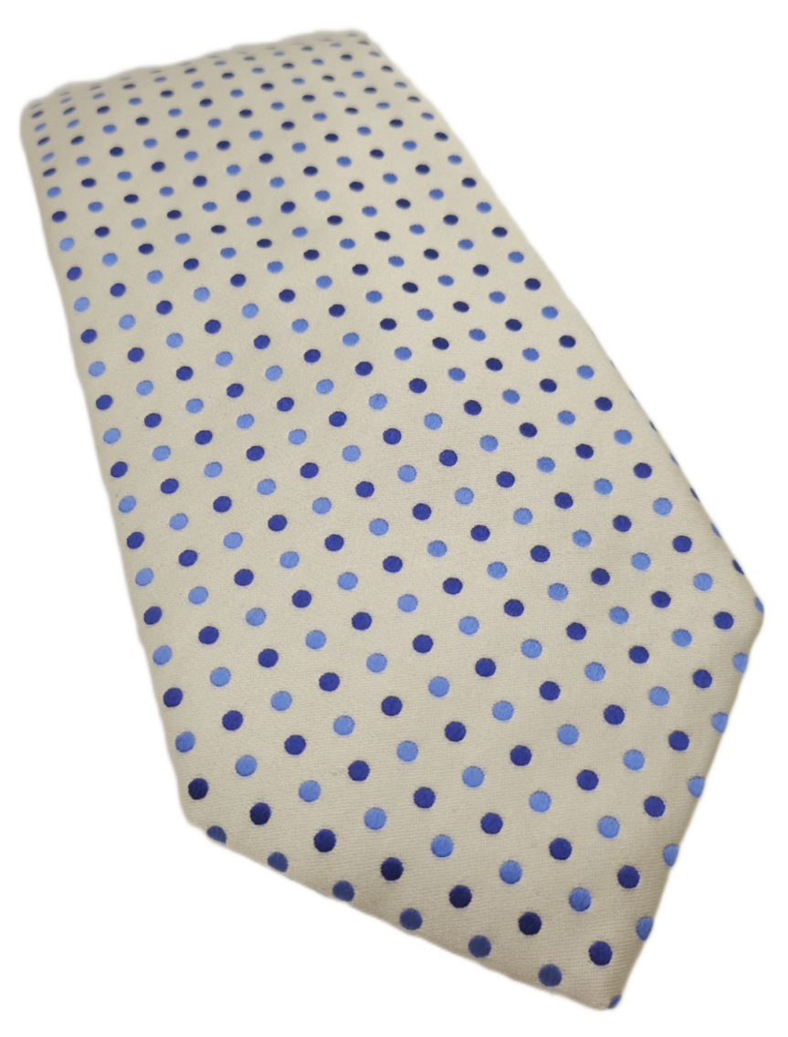 Blue and white polka dot silk tie