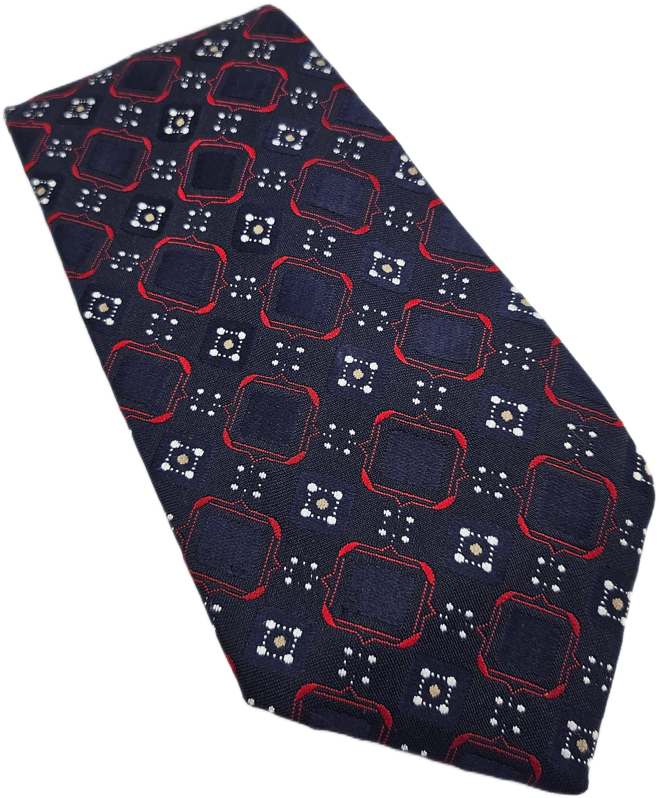 Navy and red geometric tie — polyester ties
