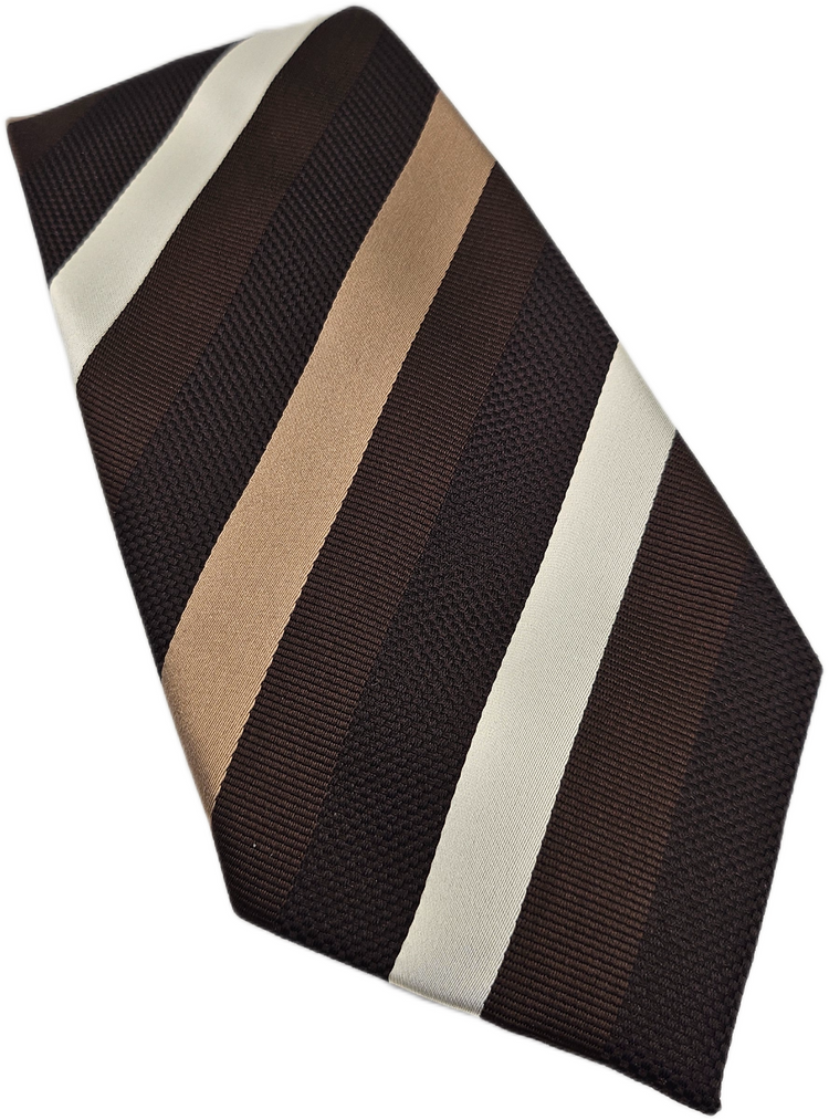 White and brown striped silk tie — brown and tan ties