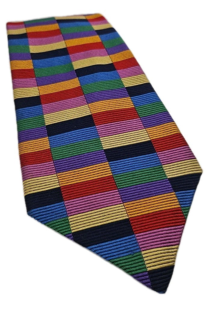 Bright retro patterned silk tie — preloved silk ties