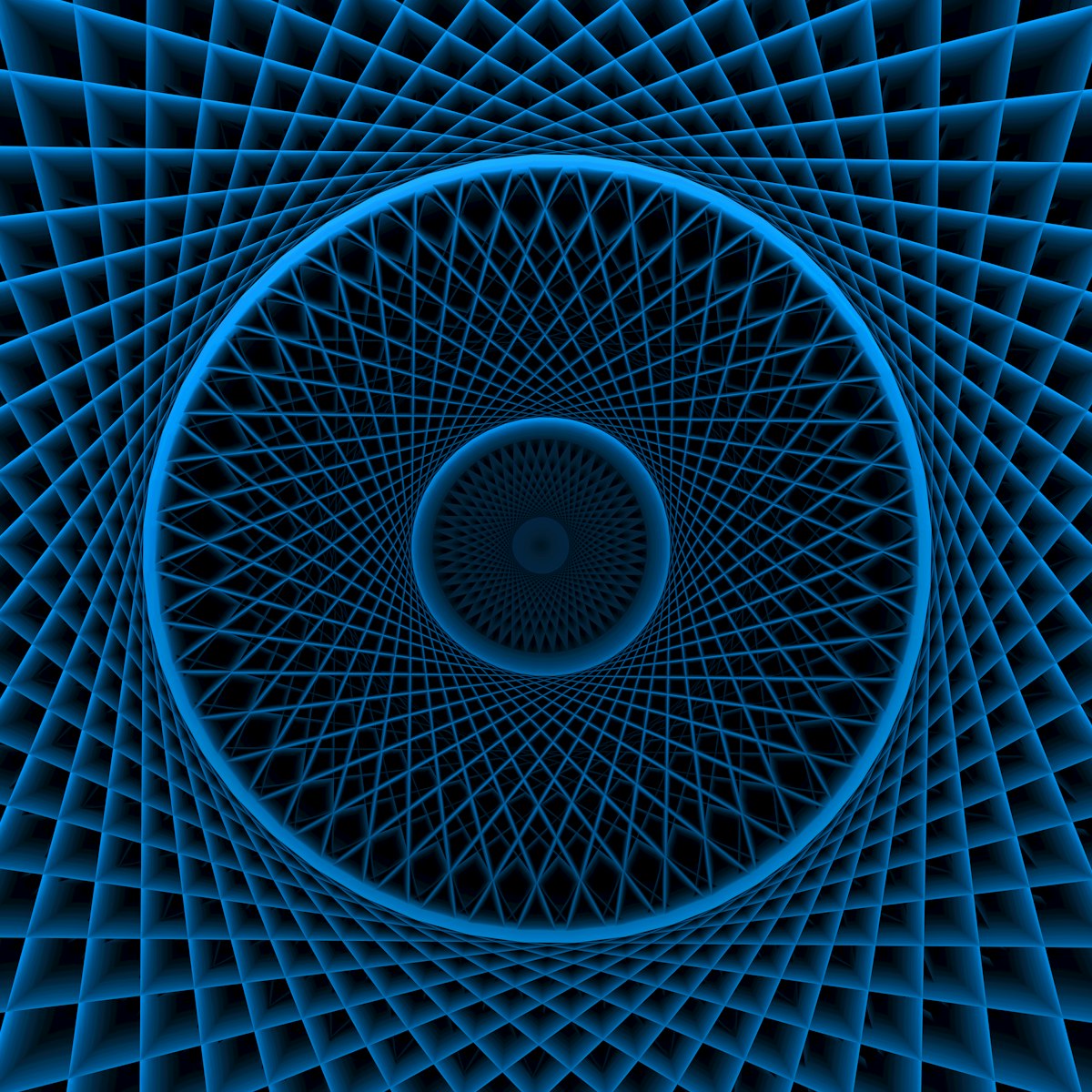 Blue geometric pattern in a circular formation