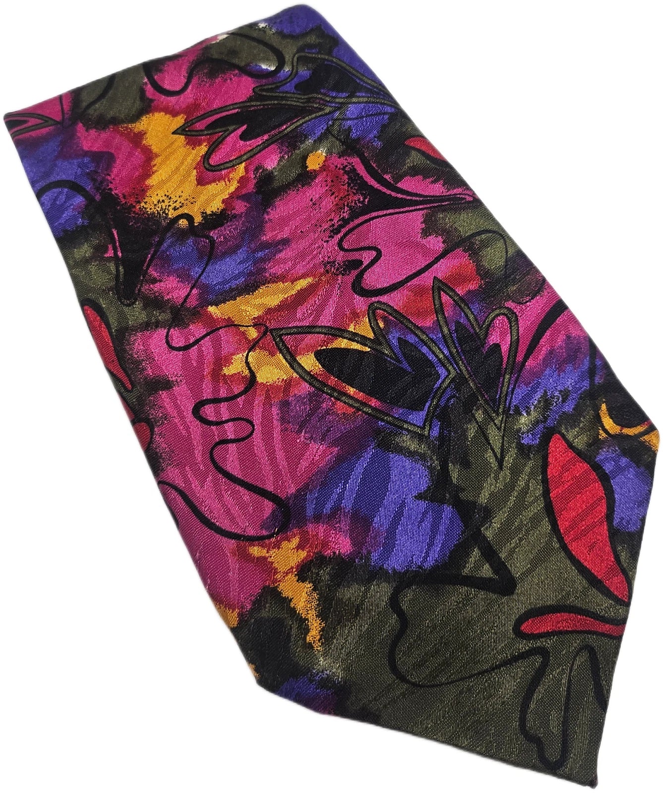 Bold abstract multicoloured 90s-style silk tie