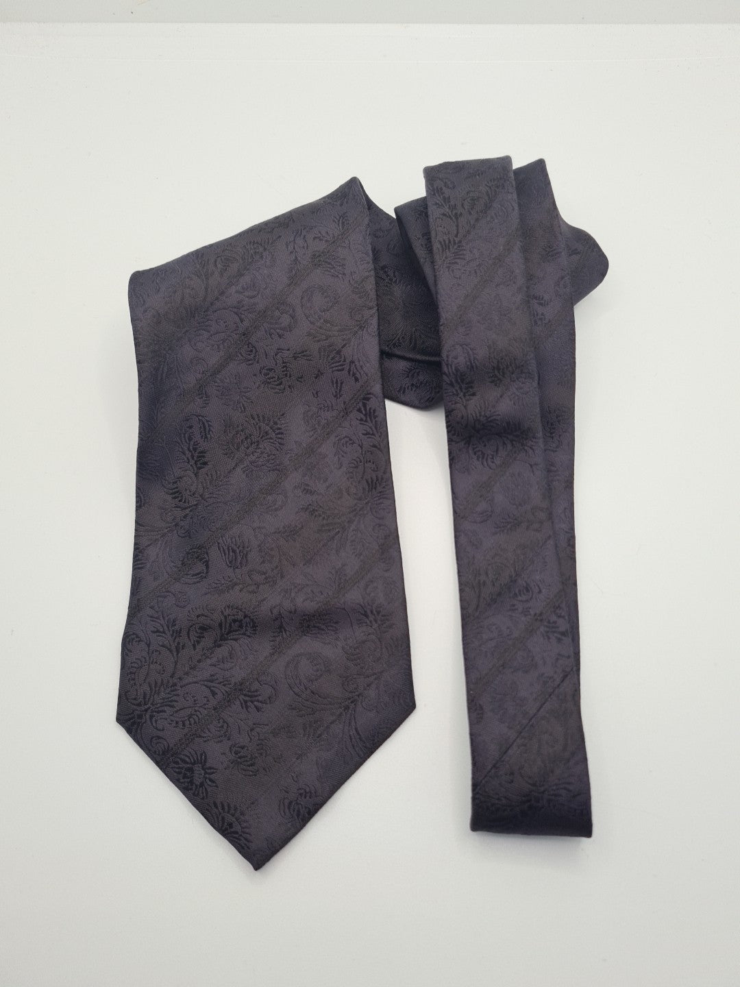 Italian Black Floral Embroidered Mens Silk Tie Classic Designer Necktie Vintage Mens Tie UK BX12