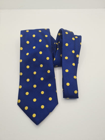 Charles Tyrwhitt Blue Yellow Spotty Mens Silk Tie Classic Designer Necktie Spotted Vintage Mens Tie UK BX8