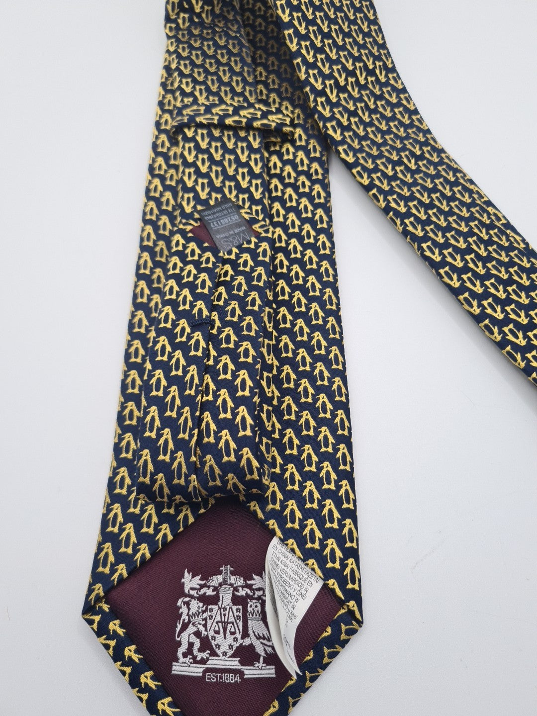 M & S Peguin pattern Blue Mens Silk Tie Classic Designer Necktie Vintage Mens Tie UK BX12