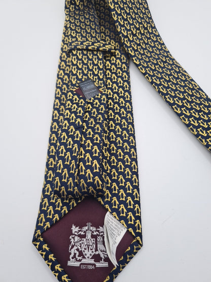 M & S Peguin pattern Blue Mens Silk Tie Classic Designer Necktie Vintage Mens Tie UK BX12