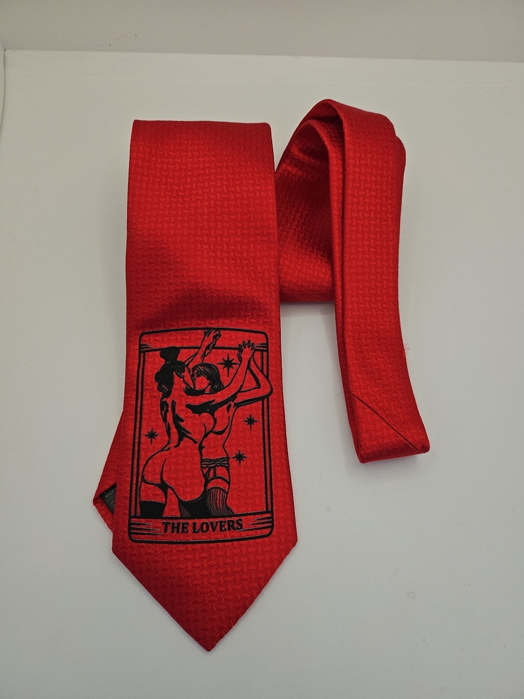 Red Tarot Card Tie | Reworked Vintage Mens Tie UK | Statement Novelty BX13