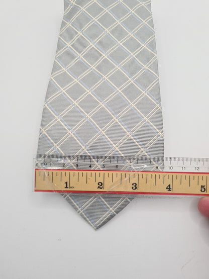Silver Grey Check pattern Mens Silk Tie Classic Designer Necktie Vintage Mens Tie UK BX6