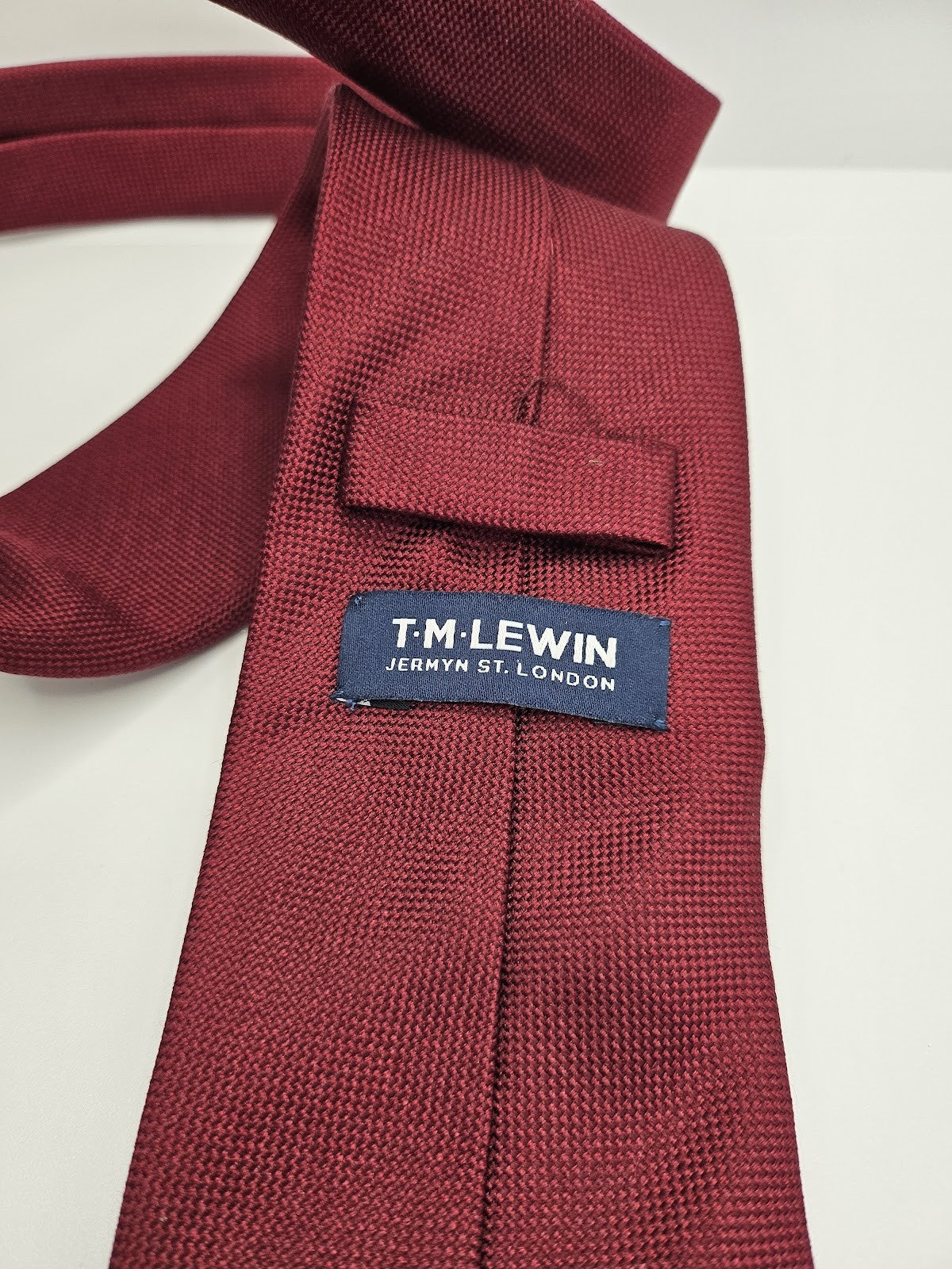 T.M.Lewin Mens Silk Tie Burgundy Plain Vtg Retro Wedding Neck Tie