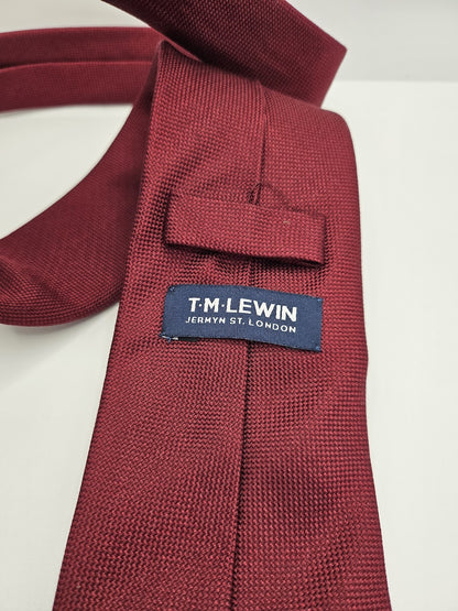 T.M.Lewin Mens Silk Tie Burgundy Plain Vtg Retro Wedding Neck Tie