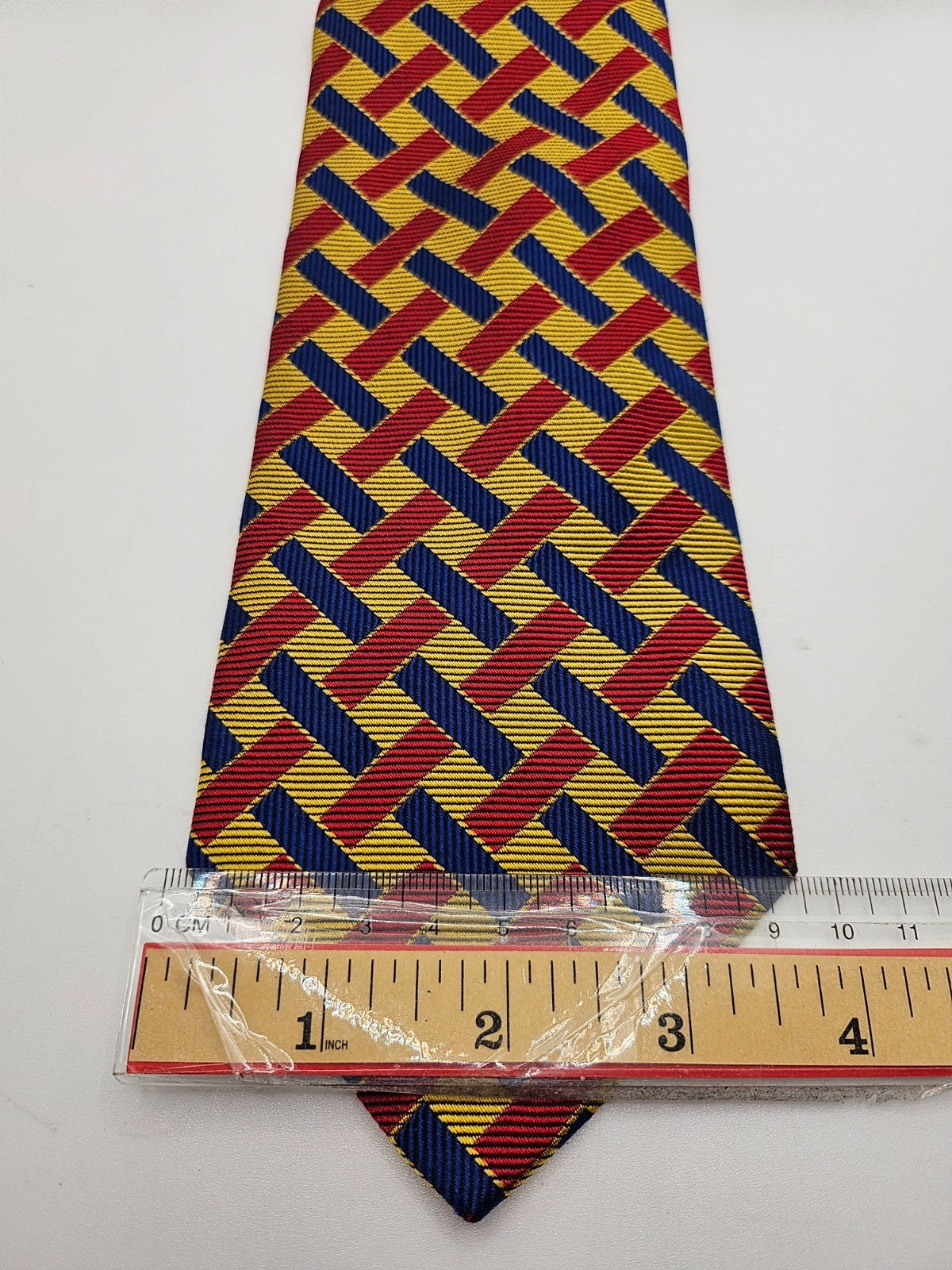 T.M. Lewin & Sons Silk Tie Mens Multi Interlocking Basketweave Vtg Neck Tie BX26