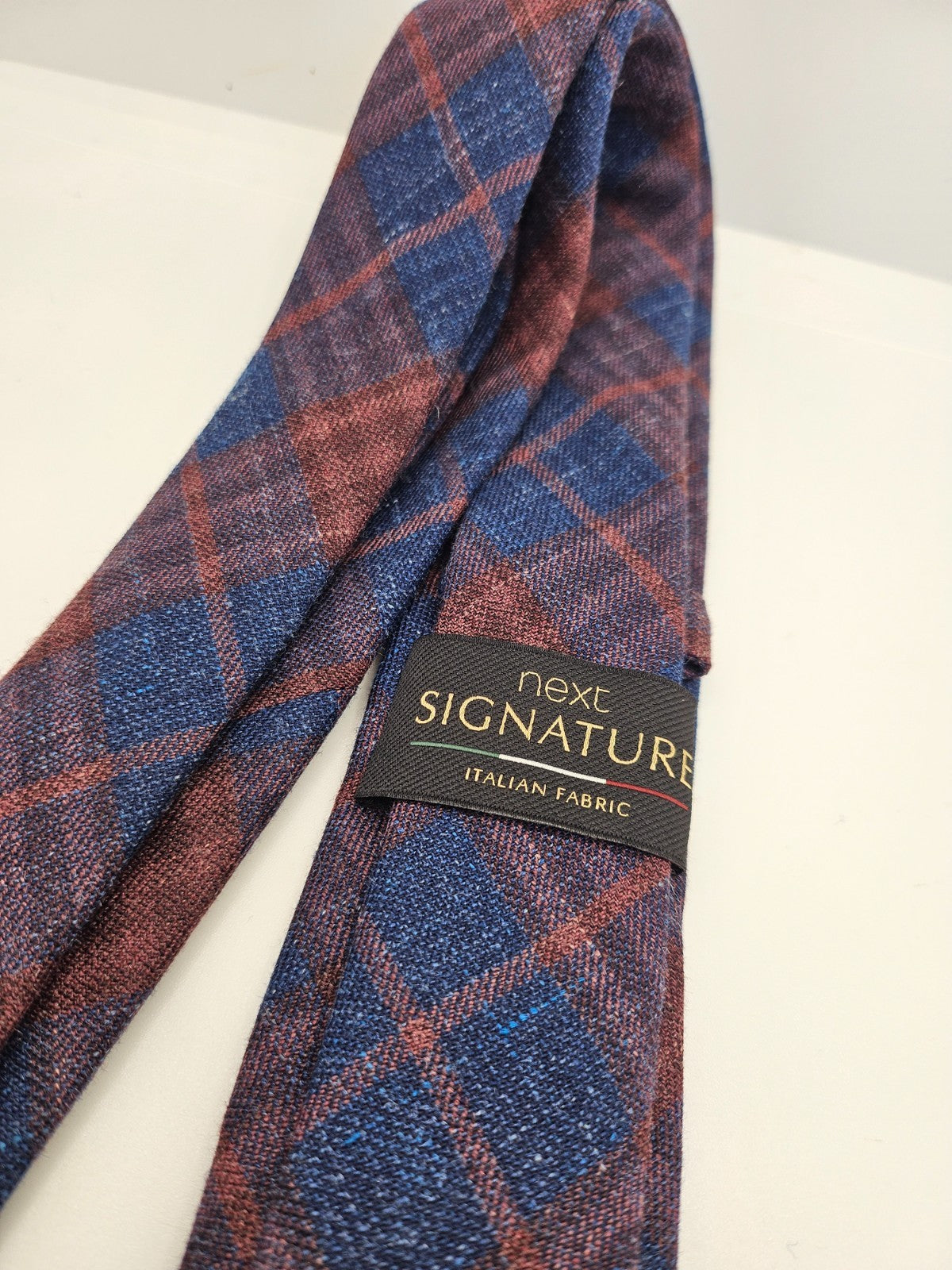 Next Signature Navy Brown Check Silk Tie