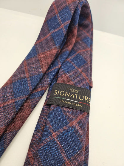 Next Signature Navy Brown Check Silk Tie