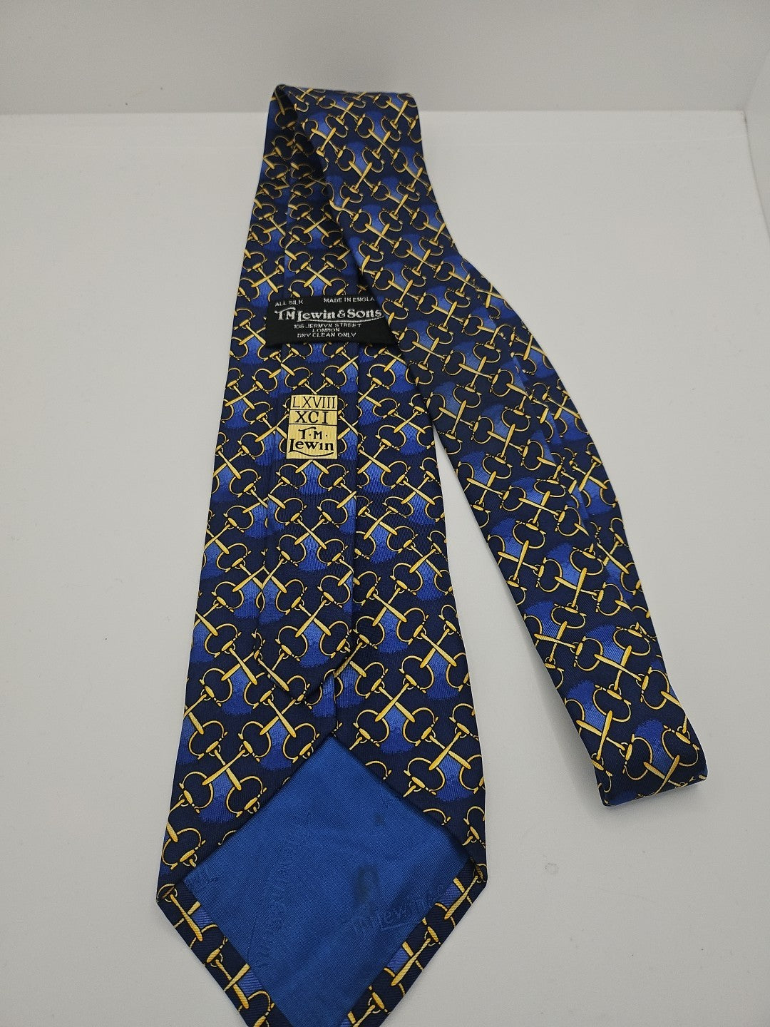 T.M Lewin Vintage Blue Chain Pattern Mens Silk Tie Wedding Formal Neck Tie BX16
