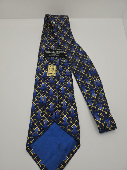 T.M Lewin Vintage Blue Chain Pattern Mens Silk Tie Wedding Formal Neck Tie BX16