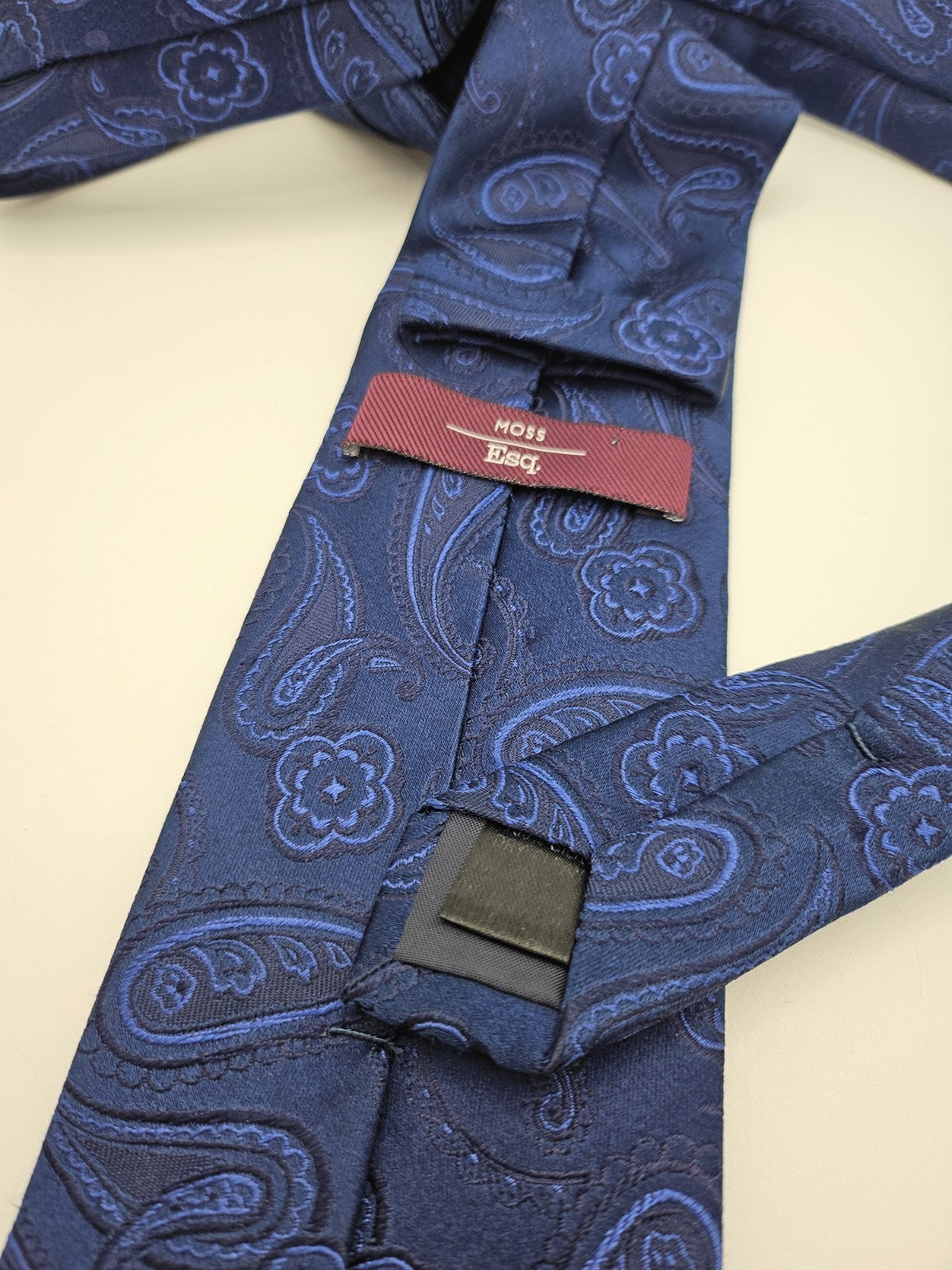 Moss Esq Silk Tie Mens Navy Blue Royal Woven Jacquard Paisley Retro Neck Tie BX1