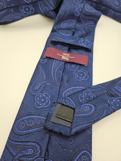 Moss Esq Silk Tie Mens Navy Blue Royal Woven Jacquard Paisley Retro Neck Tie BX1