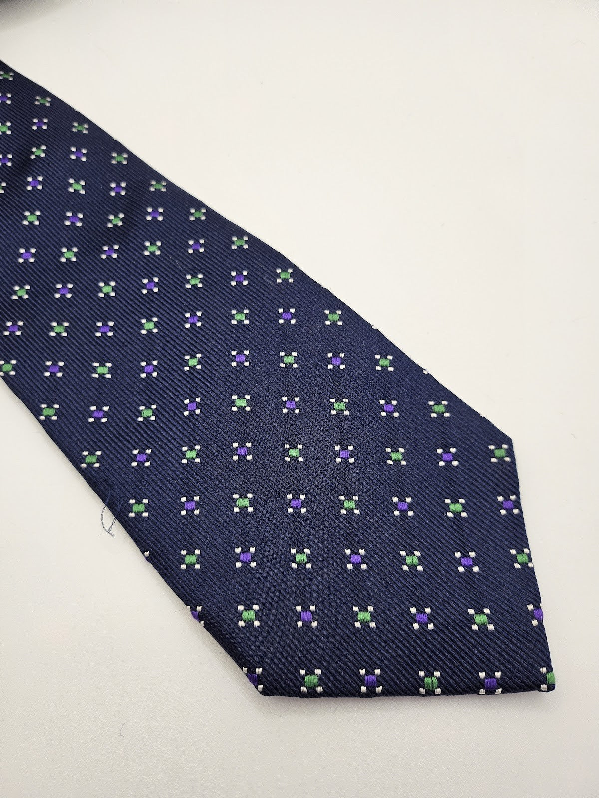 T.M.Lewin Mens Silk Tie Navy Blue Geometric Vtg Retro Wedding Neck Tie