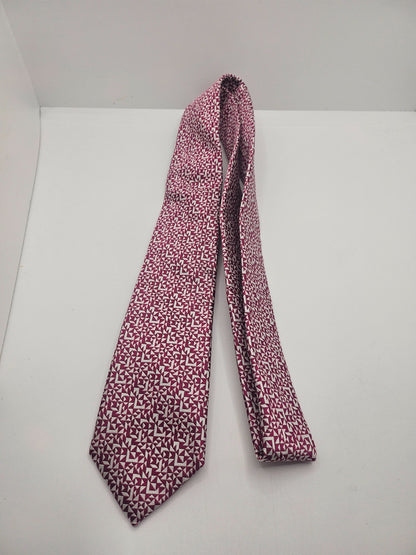 TM Lewin Jermyn Silk Tie Mens Burgundy Silver Geometric Wedding Vtg Necktie BX18