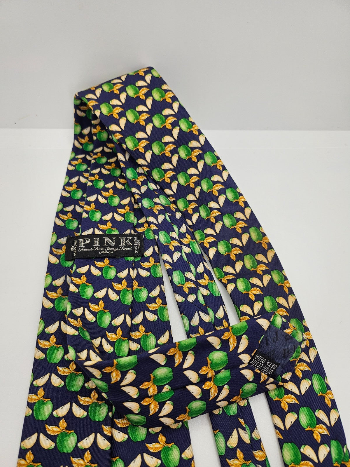 Thomas Pink Blue Green Leaves Acorns Silk Tie