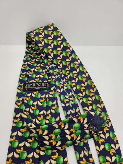 Thomas Pink Blue Green Leaves Acorns Silk Tie
