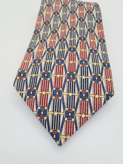 Red / Blue Vintage Belt Pattern Wide Silk Tie | Designer Mens Tie UK Vintage Mens Tie UK BX14