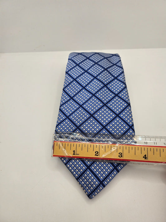 Harrods Knightsbridge Silk Tie Mens Blue Grid Square Retro Wedding Neck Tie BX25
