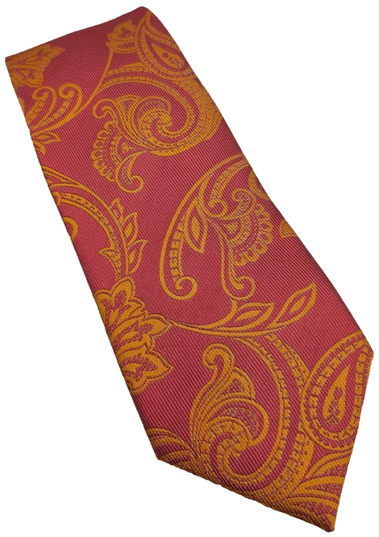Ted Baker Silk Tie Mens Pink Orange Paisley Statement Wedding Retro Necktie BX26
