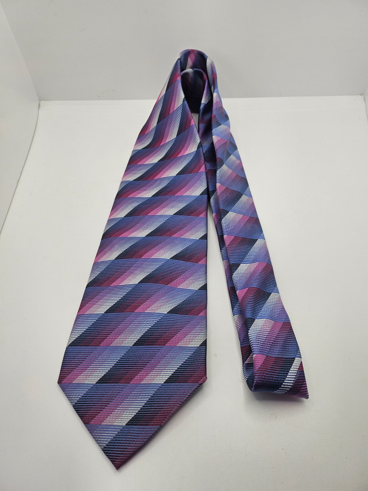 Ted Baker Endurance Silk Tie Mens Purple Pink Geometric Striped Vtg Necktie BX15