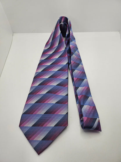 Ted Baker Endurance Silk Tie Mens Purple Pink Geometric Striped Vtg Necktie BX15