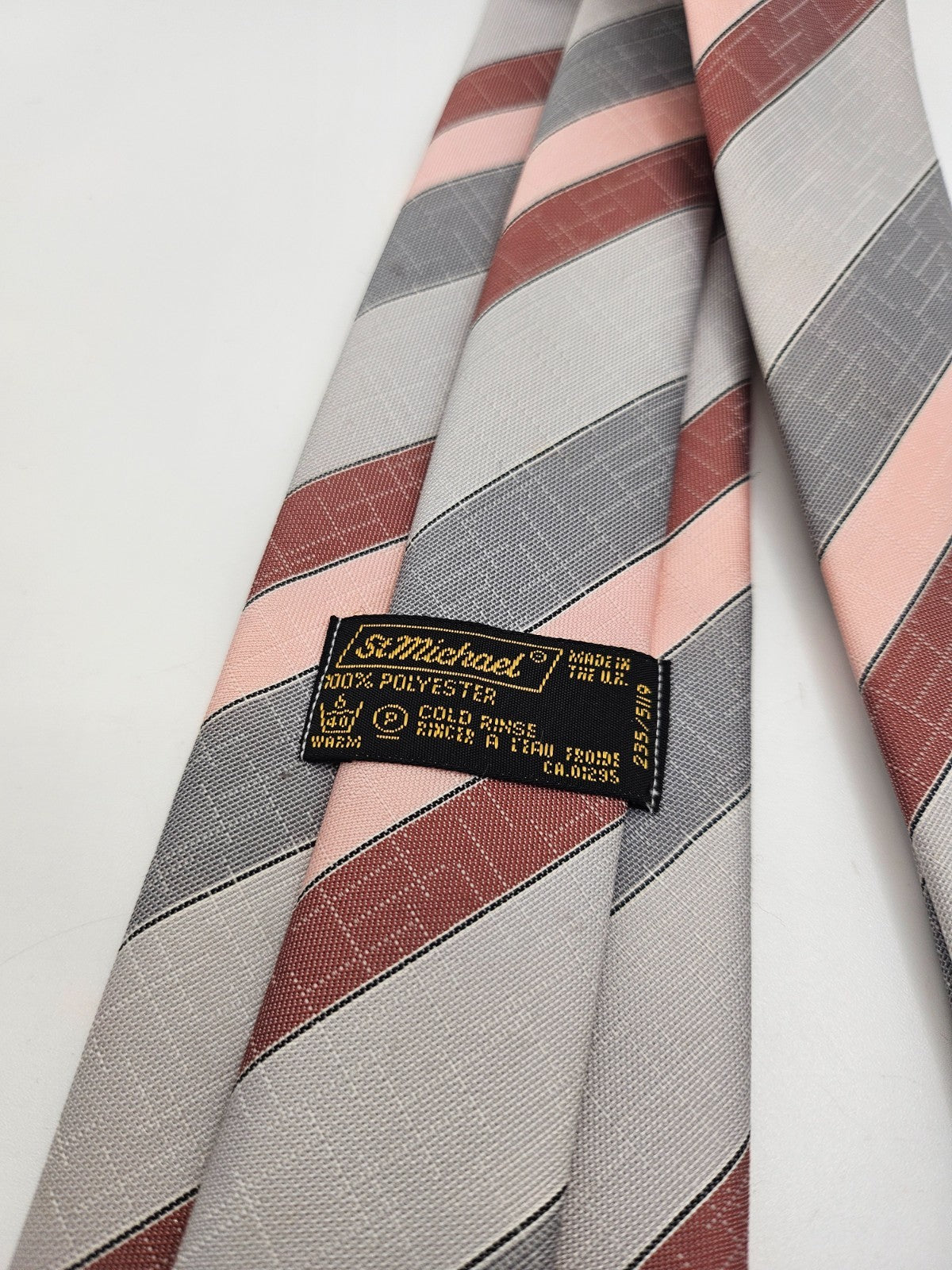 St Michael Pink Grey Striped Silk Tie